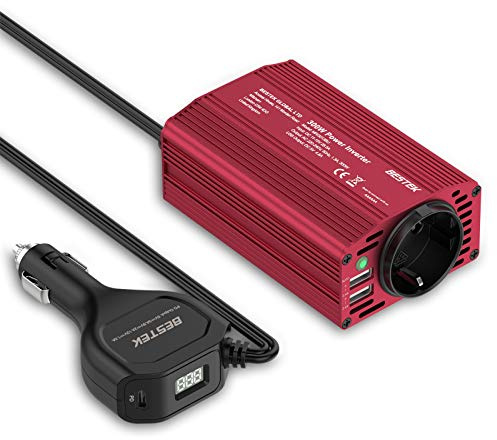BESTEK Konverter 300 W Wechselrichter Metall 12 V 220 V mit Zigarettenanzünder-Ladegerät USB-PD 18 W, Stromtransformator mit 1 französischer Steckdose und 2 USB-Ports für Auto und LKW