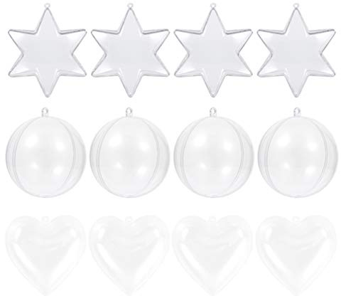 HEALLILY 15 Stücke Transparente Weihnachtskugeln Teilbar Acryl Sterne Herz Acrylkugeln zum Befüllen Durchsichtige Christbaumkugeln Klare Baumkugeln Kugeln für Süßigkeiten Badebomben Formen