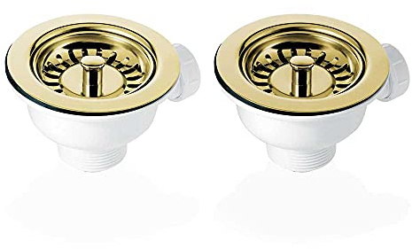 2X 90mm Basket Strainer Waste for Astini, RAK, Rangemaster Ceramic Sink-Gold