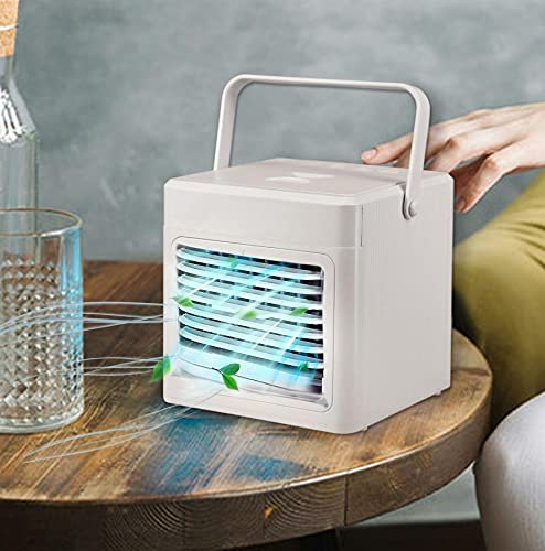 Portable Air Conditioner Fan Mini Personal Evaporative Cooler With 3-Speed Mode, Quiet Air Cooler Desk Misting AC Fan with Humidifier LED Colour Changing Light Room Home Office White