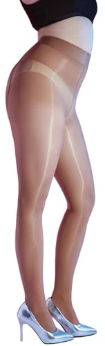 HTRUIYATY Collant Sexy Lucido da Donna, 8 DEN collant Trasparente a Vita Alta da Donna Collant Elastico a Compressione in Seta Marrone