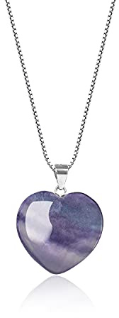COAI silverhalsband med hjärta hänge av ädelstenar, Fluorit, Fluorit