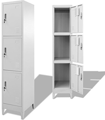 Voupuoda Schließfachschrank mit 3 Fächern, Aufbewahrungsschränke, Metallschrank, Aktenschrank Office, Lagerschrank, 38 x 45 x 180 cm