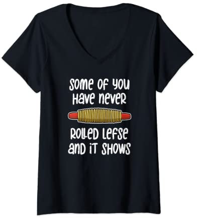 Femme Funny Rouleau à pâtisserie norvégien pour gaucher T-Shirt avec Col en V