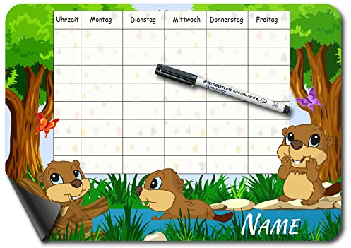 Bambinella - Magnet-Stundenplan Biber - personalisiert und wiederbeschreibbar mit Whiteboardmarker