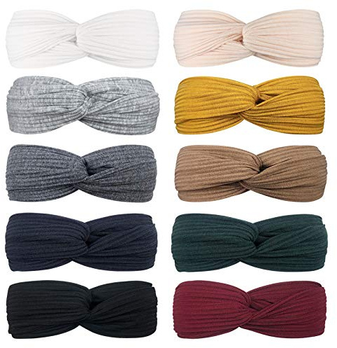 DRESHOW 10 Paket Boho Pannband för Kvinnor Vintage Blomma Tryckt Criss Cross Knotted Elastiskt Hårband Stretchy Head Wrap Twisted Cute Hårtillbehör