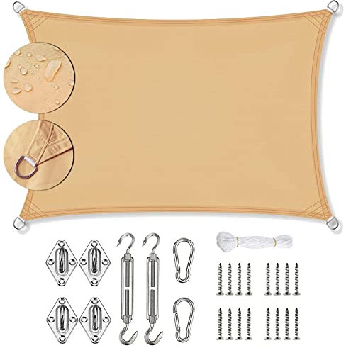 Linmssd Tenda Parasole Vela Ombreggiante 2x4.6m, Tenda da Sole Quadrata da Esterno, Resistente e Anti-Strappo con Kit di Fissaggio Professionale Ideale per Giardino, Cortile, Piscina - Couleur Crème