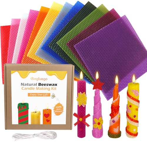 Bienenwachskerzen-Bastelset für Kinder, 12 helle Farben, Bienenwachsblätter zur Kerzenherstellung, natürliches Bienenwachskerzenherstellungs-Set für Erwachsene, 100 % reines Bienenwachs, Wabenblatt,