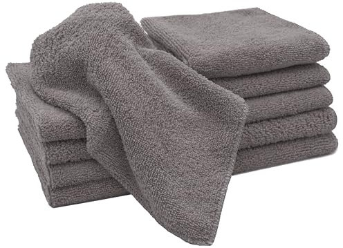 ZOLLNER 10er Set Mikrofasertücher für streifenfreien Glanz - flusenfreie und saugstarke Reinigungstücher - waschbar bis 60°C - 30x30cm in grau - Hotelqualität