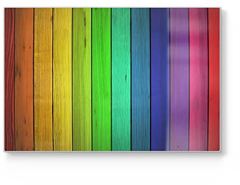 DEQORI Schneidebrett aus Glas | groß 30x20 cm | Motiv Farbige Holzlatten | Design Schneideplatte für Küche | Frühstücksbrett antibakteriell & rutschfest | Glasplatte & Servierplatte