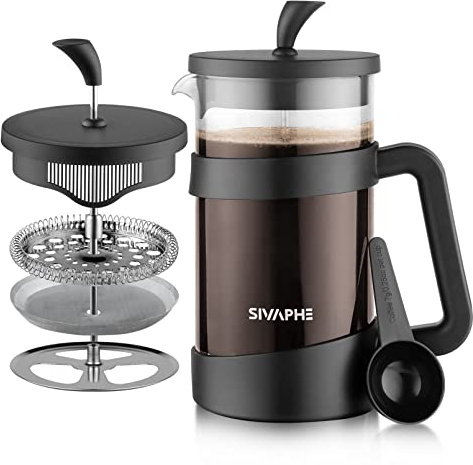 Sivaphe French Press 34oz Light-weight Durable High Borosilicate Carafe Maker 8 Cup Plastic Coffee Press Frothed