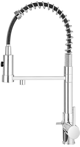 PLUSSEN 3 Vie Rubinetto Cucina Molla con Spirale e Doccetta Tira fuori estraibile per I Sistemi Osmosi Filtro L'acqua Acqua, Miscelatore Monoleva Monocomando per Lavello potabile (19-Cromo)