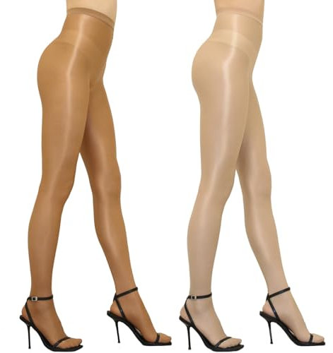 GOCBOBO Damen Glänzend Strumpfhose Hohe Elastizität 70 Denier Footed Hohe Taille Tanzstrumpfhose Beige+Braun