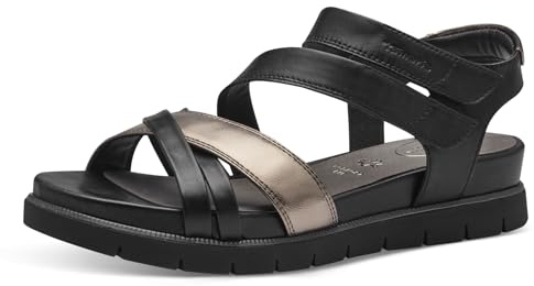 Tamaris Comfort sandales plates femme cuir avec fermeture velcro, Black Comb, 38 EU