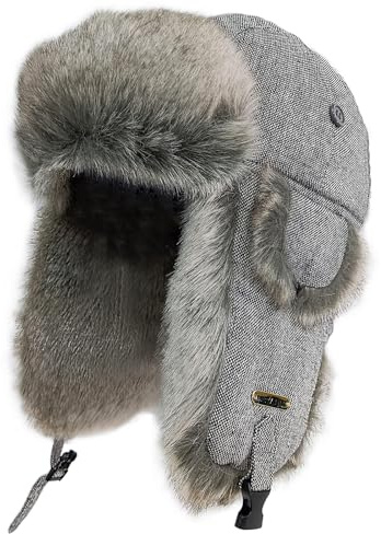 HEYANN Fliegermütze Herren Uschanka Russische Mütze Herren Unisex Wintermütze Trappermütze Faux Winter Bomber Aviator Hat Fliegermütze Wintermütze Ohrenschützer (S/M, Grau Hua-qingzilan)