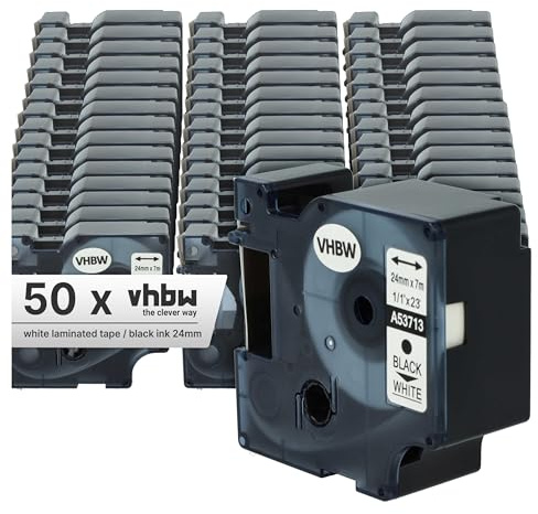 vhbw 50x Schriftband-Kassette Ersatz für Dymo D1 | 53713 für Etiketten-Drucker 7m x 24mm Schwarz auf Weiß