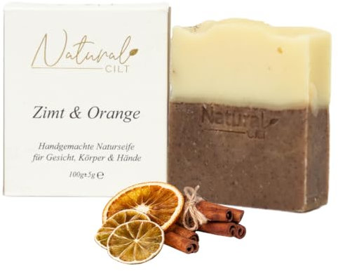 Natural Cilt Zimt & Orange Seife - 100% Naturseife - ohne bedenkliche Inhaltsstoffe - Zertifiziert - Handgemacht - Duschseife für alle Hauttypen - Duschgel - Naturkosmetik