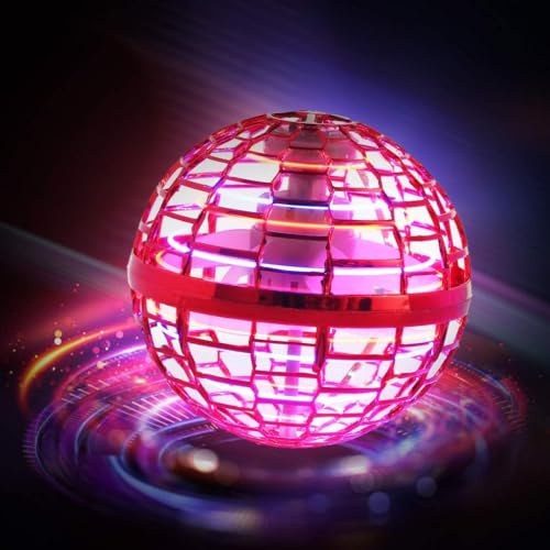 Hoofun Flying Orb Ball Toy 2025, Cosmic Globe Hand Mini Drone Ball with Led Lights, Boomerang Hover Orb, Galactic Flying Spinner, Cool Kids Toys for Boys Age 6 7 8 9 10 11 12 Girls Gifts, Red