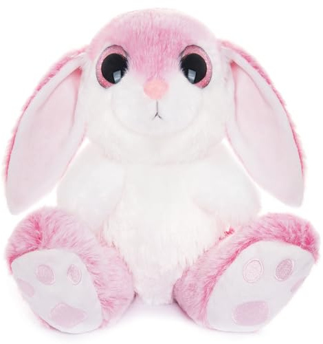 My OLi Easter Bunny Teddy Soft Toy 22cm/8.5 Plush Rabbit Teddy with Floppy Ears – Cuddly Stuffed Animal Easter Gifts for Kids Babies Boys Girls Ideal Nursery Decoration, Pink&White