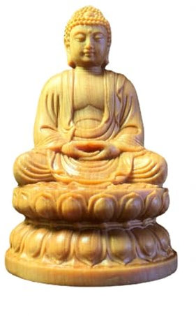 VIDECOR Zypressen-Lotus-Sitzender Buddha-Ornament, Handgeschnitzte Sitzende Meditations-Buddha-Statue aus Holz, 8,5 X 5,5 X 5,5 cm