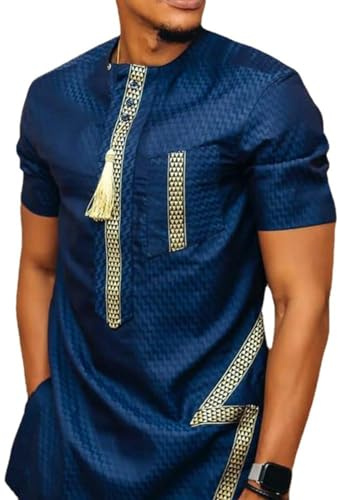 Chemise Africaine Dashiki Traditionnelle, Tenues Traditionnelles, Mode Hauts T-Shirts Affaires Survêtement Coupe Slim Costume Africain Coupe Ajustée Fête Des Traditions Vêtements ( Size : X-Large )