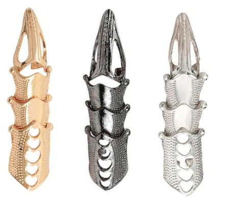 Cubahop Gothic 3 Piece Knuckle Ring Punk Armor Articulated Joint Open Ring Claw Finger Rings Flexible for Women and Men, Metal, Alloy