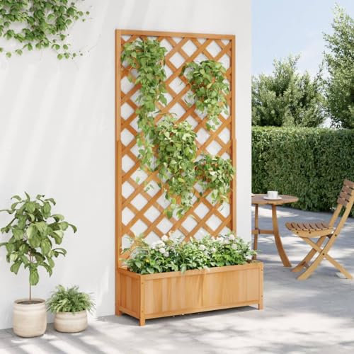 Kavolet Blumenkasten mit Rankgitter, Pflanzkübel 90x35x180cm, Massivholz Tanne Garten Hochbeet, Pflanzkasten Rankkasten Holz, Gartenspalier für Kletterpflanzen, Gartenbeet für Balkon Terrasse, Braun