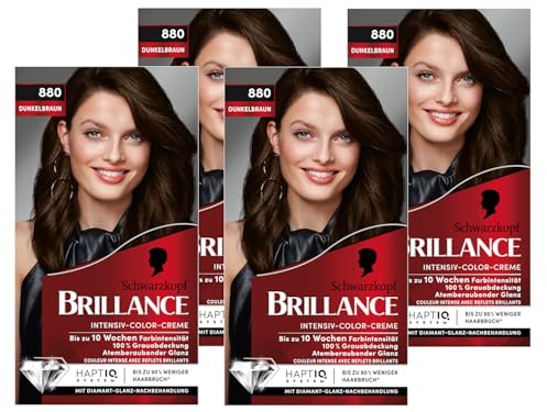 Brillance Intensiv-Color-Creme 880 Dunkelbraun (4x 160 ml), dauerhafte Haarfarbe mit Diamant-Glanz und Pflege-Conditioner, für 10 Wochen Farbintensität