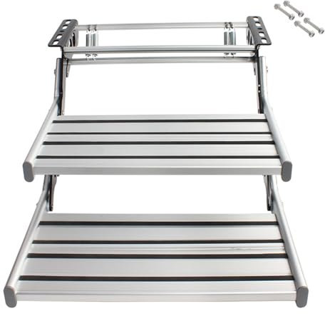 Trittstufe Wohnwagen, Zusammenklappbare Einzel / Doppel Absenkstufen, Einhändig Erweiterbare Oder Zusammenklappbare Manuelle Einzel Absenkstufen aus Massivem Metall, 200 Kg Tragkraft(Size:Double layer