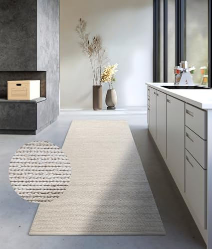 Villeroy & Boch Francois - Alfombra de Lana Natural para salón, Tejida a Mano y respetuosa con el Medio Ambiente, para salón, Dormitorio, Comedor, Pasillo, Cocina, Color Blanco Natural, 80 x 200 cm