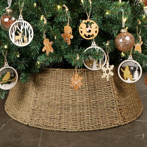Blissun Rattan Weihnachtsbaum Kragen Bauernhaus Weihnachtsbaum Ring Natürlich Gewebt Rustikaler Weihnachtsbaum Rock für Weihnachtsbäume Dekoration, Extra Groß
