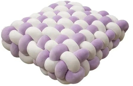 1 coussin carré noué oreiller esthétique nordique chaise de bureau coussin décoratif en peluche dormeuse nœud dos fait main coussin blanc violet 30 x 33 x 12 cm