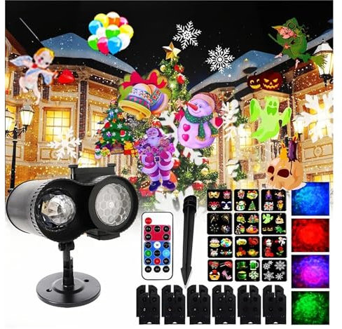 XINHAN Remote Christmas Halloween LED Projector Lights 3D Oce-an Wave 12Pattern Projection Lights Party Decor Waterproof Stage Spotlight - Holiday Projector