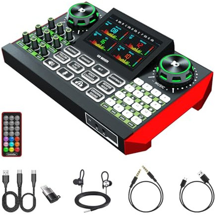 Audio Mixer Podcast Equipment Bundle, XLR Studio Live Sound Card for Streaming Podcasting, Audio Interface DJ Mixer Sound Board for Microphone PC Mobile TikTok YouTube Video Content Creating