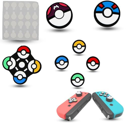 MatoSan® Lot d'autocollants pour touches et capuchons de manette - Compatible avec Switch & Switch OLED - Autocollant en silicone pour boutons de commande et joysticks - Accessoires de manette de