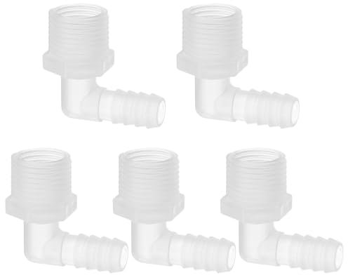 PATIKIL Raccordo a Gomito a L per Tubo Barb da 1/2 G x 3/8, 5 Pz Connettore a Tubo Barbato in Plastica Giunto Flessibili Connettore Tubo Acquario per Gas Carburante Liquido Aria