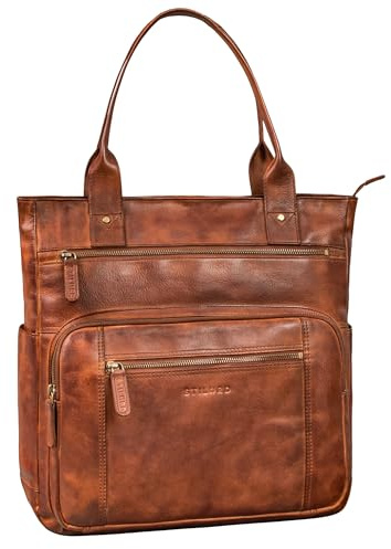 STILORD Bonnie Große Handtasche Damen Leder-Shopper mit vielen Fächern Laptop bis 15,6 Zoll Stylishe Umhängetasche für City Uni Büro Tote Bag Henkeltasche Echtleder Farbe:Brandy - Cognac