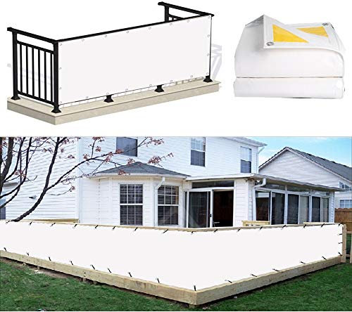Balkon-Sichtschutz, schwer entflammbar, feuerfest, Stoff, Zaun, Windschutzscheibe, Anti-UV, strapazierfähig, PVC-Plane mit Ösen für Hofdeck, Weiß, 3 x 6 m, 560 g/m², wetterbeständig, mehrere Größen
