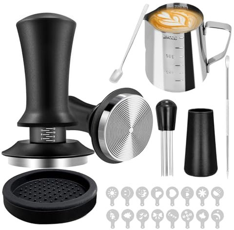 MeYuxg Juego de 22 Accesorios Cafe para Espresso, Incluye Tampón de 51 mm, Herramienta Wdt, Alfombrilla para Prensar, Cuchara Agitadora, Jarra de espuma,Kit Barista,Ideal para Uso Doméstico, Regalos