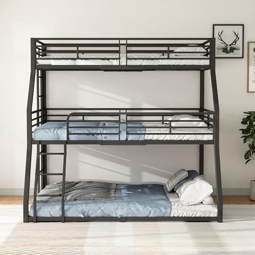 Wiuzo Etagenbett, 90 * 200 cm, 120 x 200cm und 140 x 200cm, Metallbettgestell, Eisenbett, Dreifach-Etagenbett, für Kinder, Jugendliche und Erwachsene, Ohne Matratze, Schwarz