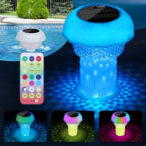 Snorthy Dispensador Cloro Piscina Flotante con Luz Solar Flotador Cloro para Piscinas Luces Solares Piscina Flotantes Impermeable IP68 Lámparas Solares Piscina para Jacuzzi SPA Decoración para Fiesta