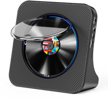 Gueray CD Players Bluetooth CD-Player mit Lautsprecher Unterstützt Fernbedienung Anzeige FM Radio mit CD Player USB- Kartenwiedergabe 3,5 mm AUX Wecker Kopfhöreranschluss Staubschutzhülle Schwarz