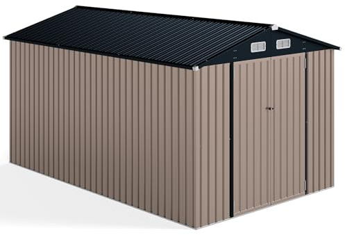 HOMASIS 3.5x2.2m Abri de Jardin Métal Exterieur, Cabane de Jardin avec Porte, Toit Incliné et Fenêtre de Ventilation, Abri à Outils Structure Renforcée, Haute Résistance pour Ferme,350 x 223 x 197 cm