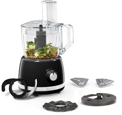 Tefal Black Collection All-In-One Food Processor, 2.4L Bowl, 13 Functions, 2 speeds, 4 Accessories Slicing, Grateing, Chopping, Kneading, Black, 500W, Dishwasher Safe Parts, Compact Storage DO3458G0