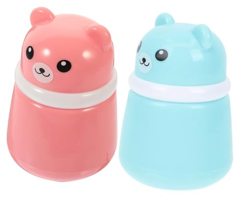 Milisten 2 Stück Babypuder Quastenbox mit Cartoon Bär Motiv Weiche Puderquaste Hautfreundlicher Kunststoff Tragbarer Babypuderbehälter für Kinder und Reisen
