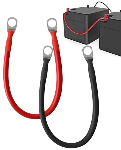 unillea 2Pcs 30cm Battery Inverter Cable 5AWG/16mm² Red and Black, Flexible Car Battery Cable with M10 Ring Terminals, Heavy Duty Power Wire for 12V Auto Solar RV Marine Motorcycle Use