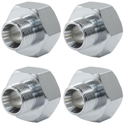 Rierdge 4 PCS Brass Water Line Adapter, 1/2 Female to 9/16 Male Pipe Fitting with Rubber Washer, Compression Connector for Bathroom Faucet Supply Hose