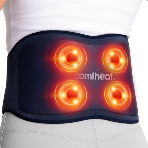 Comfheat Cordless Back Massager with Heat for Pain Relief Deep Tissue, Portable Heating Pad for Lower Back & Sciatica Pain, 4 Motors Wearable Heat Wrap Belt Battery Powered, Extra Large Up to 61