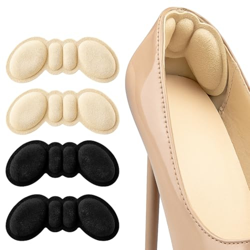 2 Pairs Heel Cushion Pads – Soft Microfiber & Foam Heel Grips for Loose Shoes – Anti-Blister Heel Protectors for Women & Men – Comfort Inserts for Heels, Boots & Sneakers (Black & Beige)