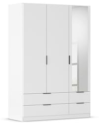Rauch Möbel LAGOA, Kleiderschrank, Farbe Weiß, Breite 136 cm | Schrank, 3-türig, Spiegel, 4 Schubladen, Zubehör Basic, für Schlafzimmer, Kinderzimmer, Babyzimmer, Garderobe